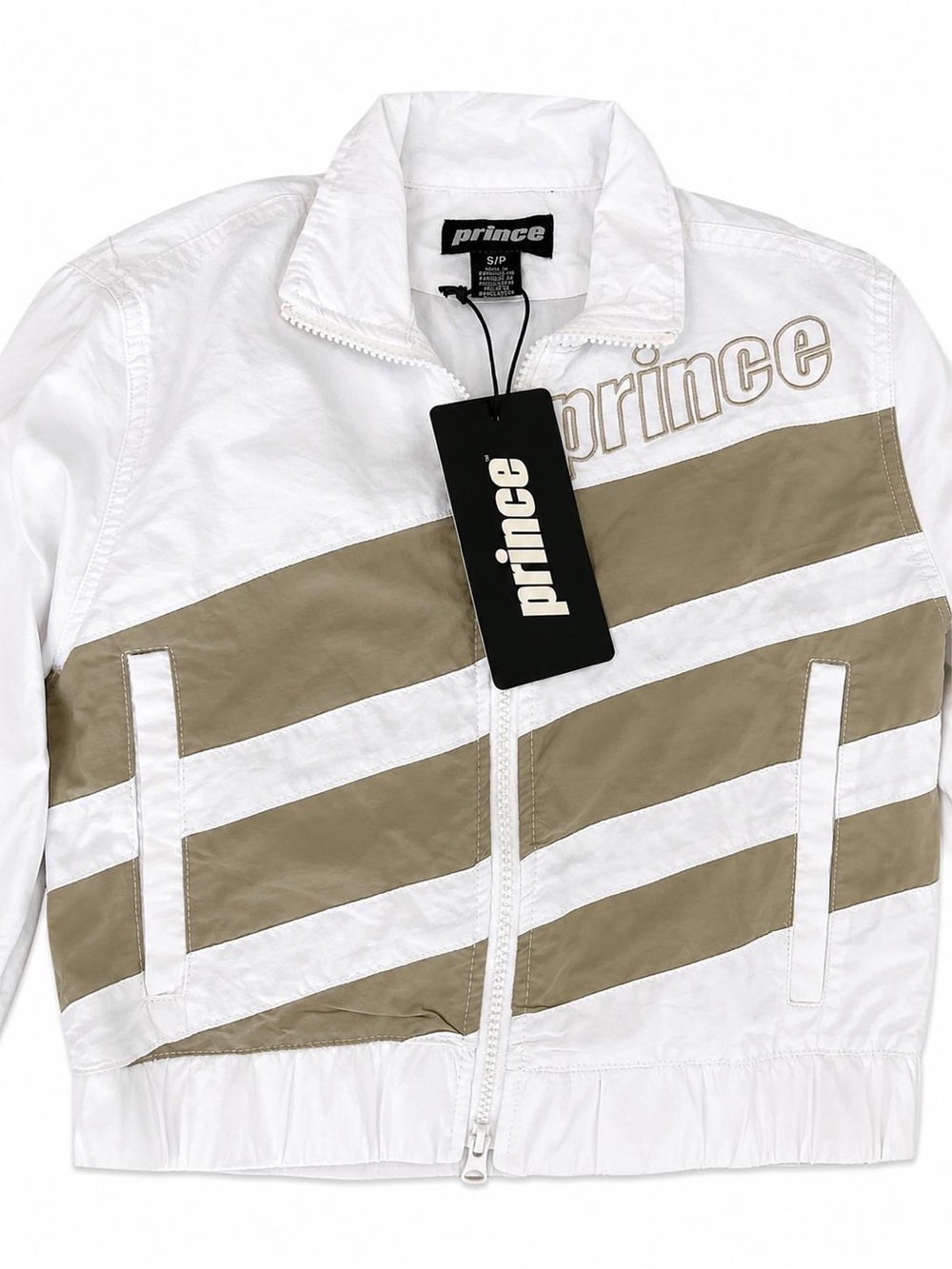 Prince White and Taupe Diagonal Stripe Windbreaker size S